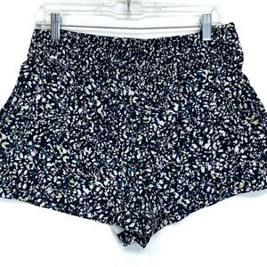 Athleta Black Floral-Print Athletic Shorts with White and Lime Accents